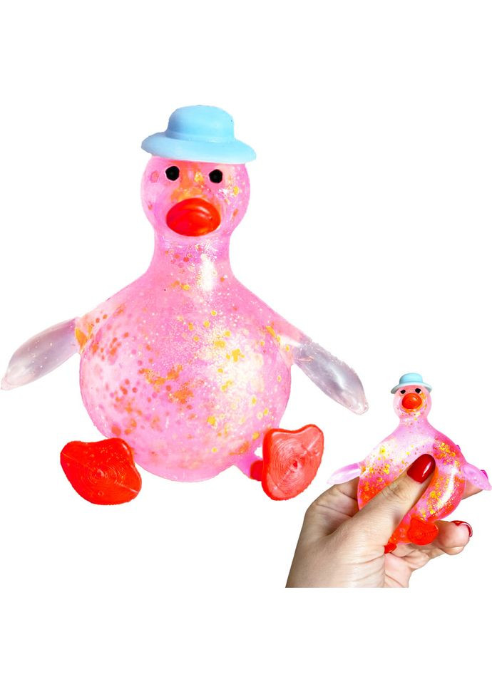 Іграшка-антистрес Гусак із капелюхом, сквіші, жуйка-тягучка з блискітками 9.5 см No Brand (365721238)