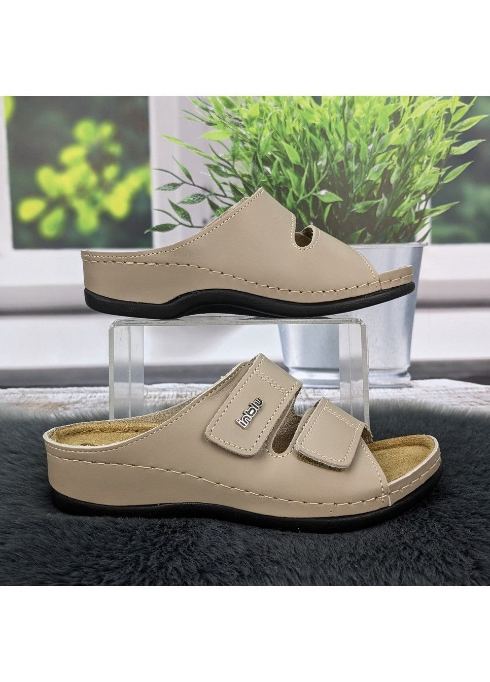 Шльопанці жіночі шкіряні на липучках Inblu (335206304)