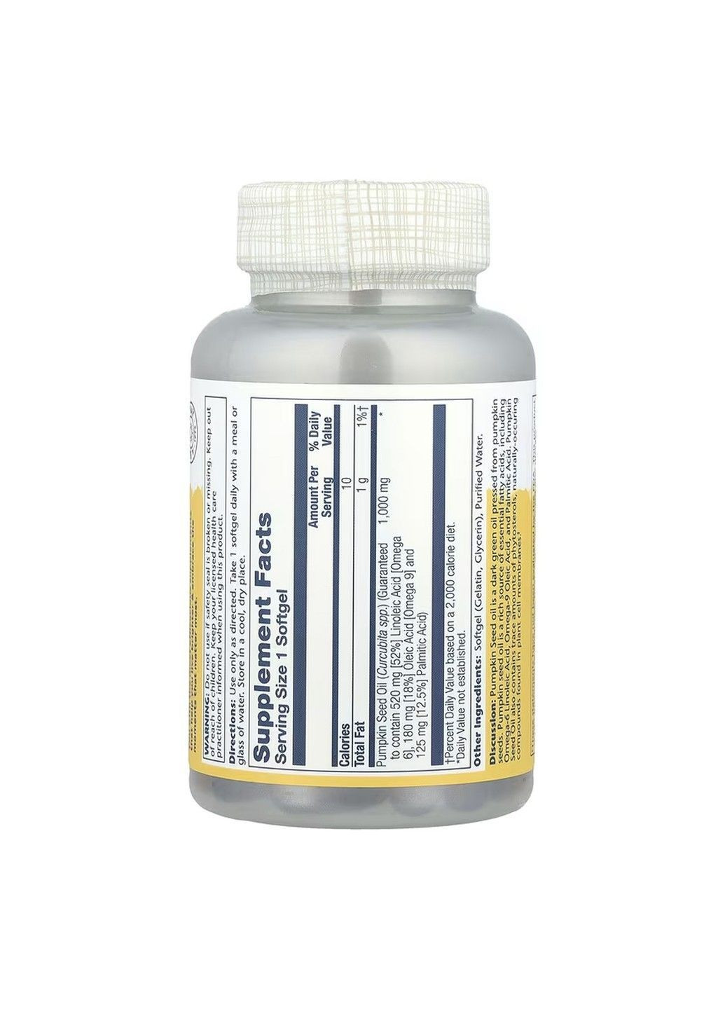 , тыквенное масло, 1000 мг, 90 капсул Solaray (366667515)