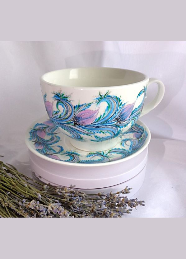 Чашка белая фарфоровая с авторской росписью ручной работы "Сиреневый барвинок" No Brand (349842486)