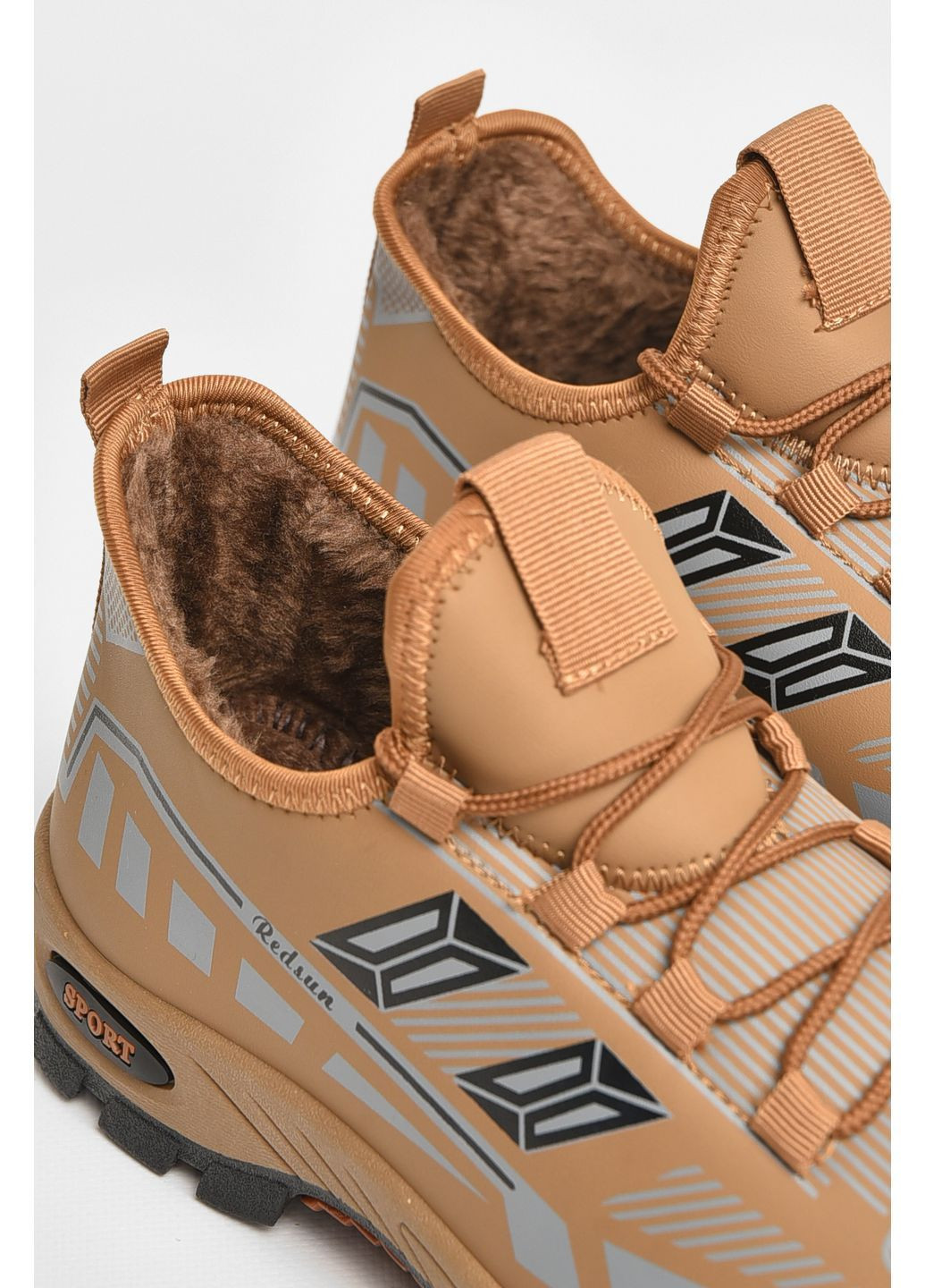 Світло-коричневі Зимовий кросівки чоловічі на штучному хутрі світло-коричневого кольору Let's Shop