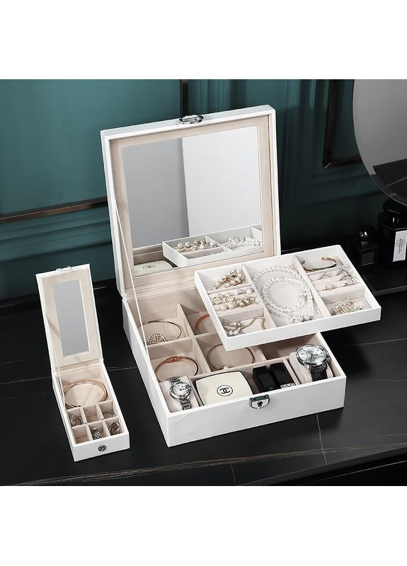 Скринька SP-01130 для прикрас та ювелірних виробів із дзеркалом на замку з ключем 26,5*26,5*8,5 см White Casegrace (360454703)