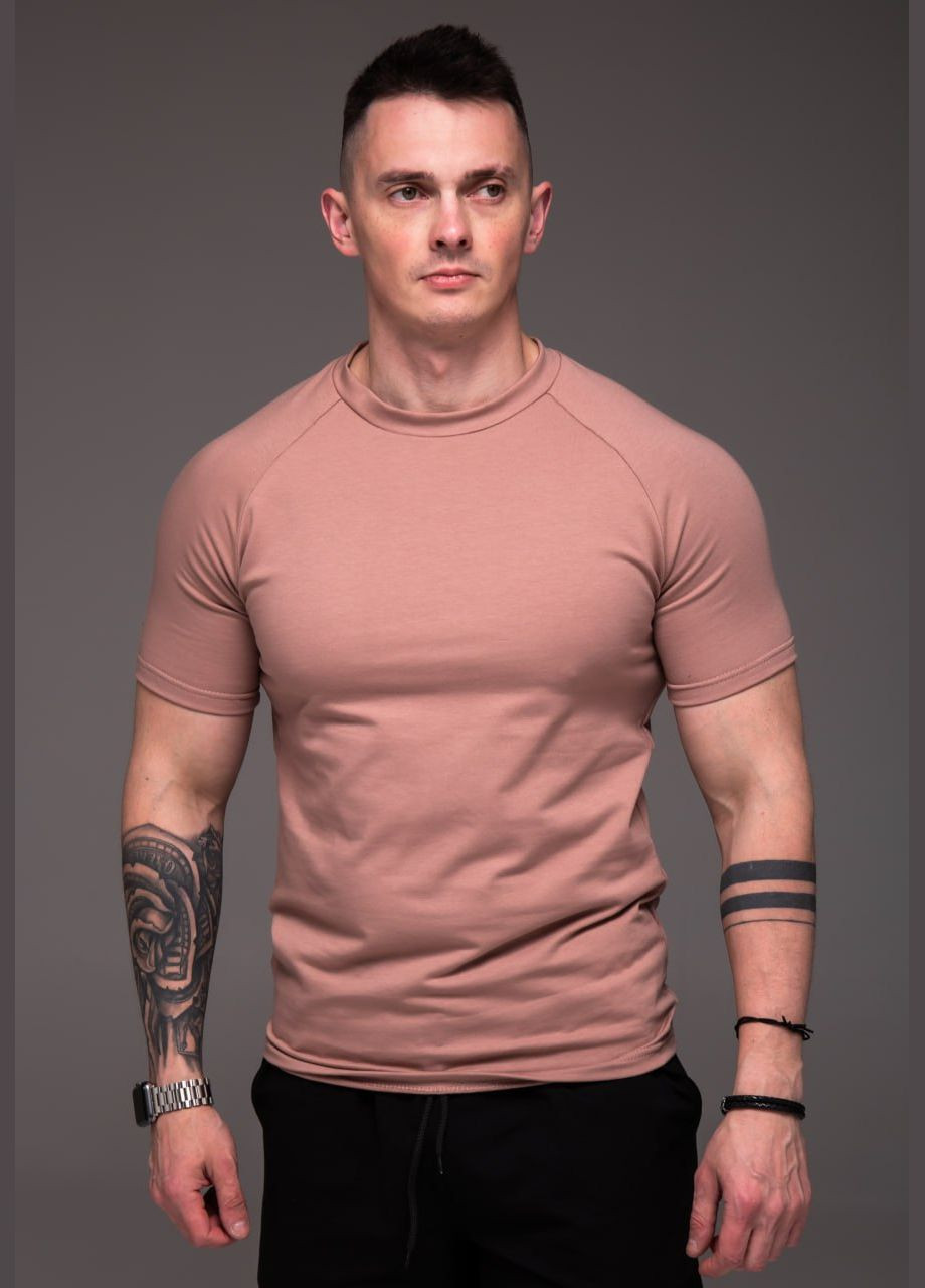 Пудровая базовая футболка реглан с коротким рукавом Vakko