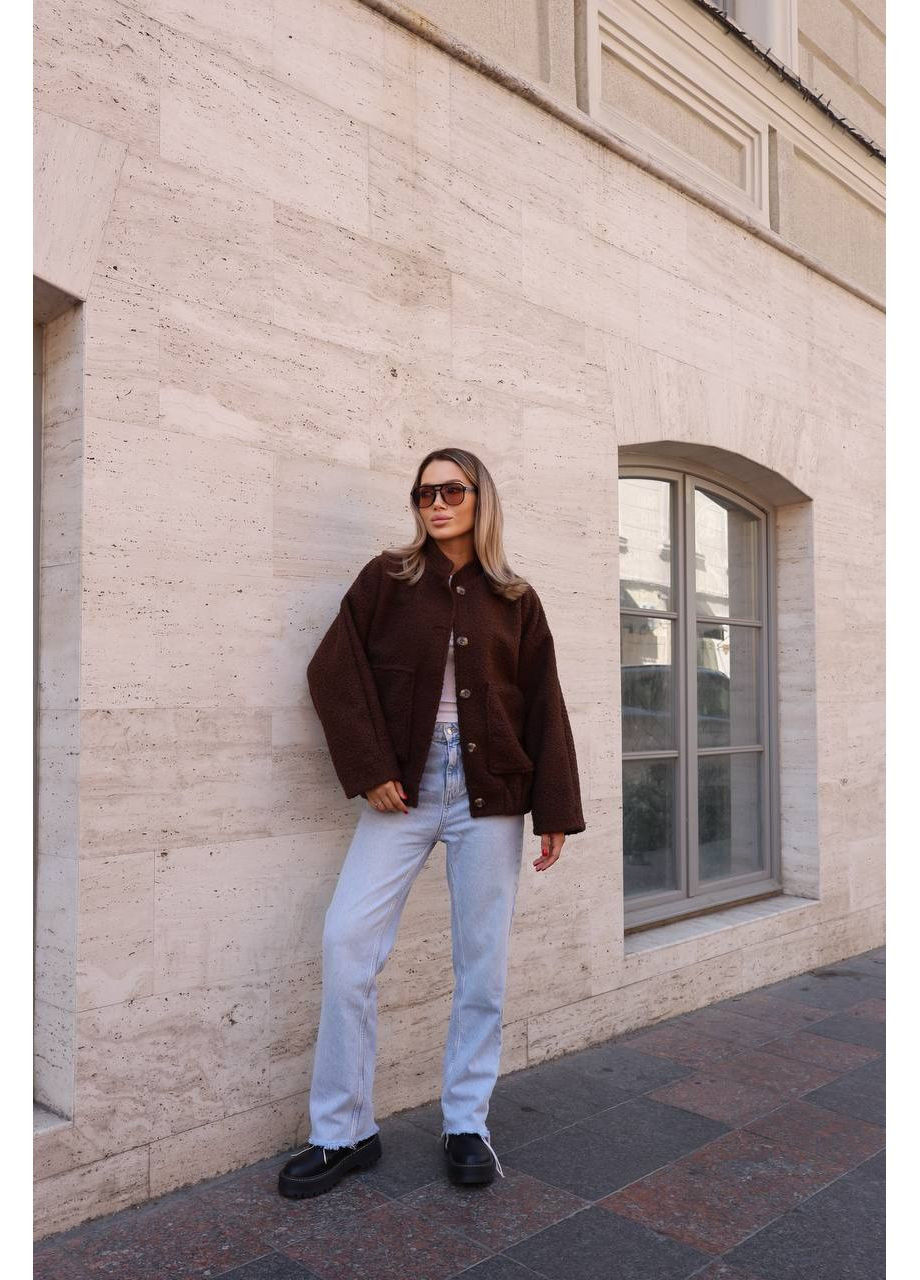 🧥 Бомбер з тканини баранець | Стиль ZARA | Розмірна сітка в описі DK/DL Мода без кордонів на гудзиках (360861346)