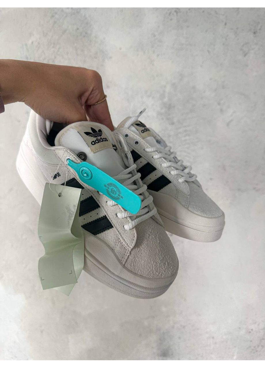 Білі Осінні кросівки чоловічі і жіночі adidas campus x bad bunny white black | адідас кампус бед банні білі No Brand