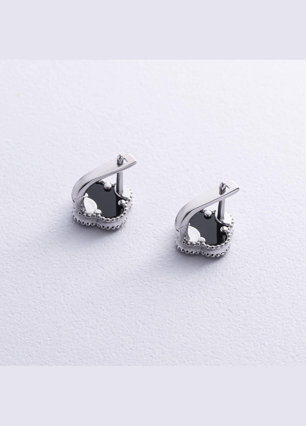 Срібні сережки Клевер з оніксом 123360 Oniks (275533899)