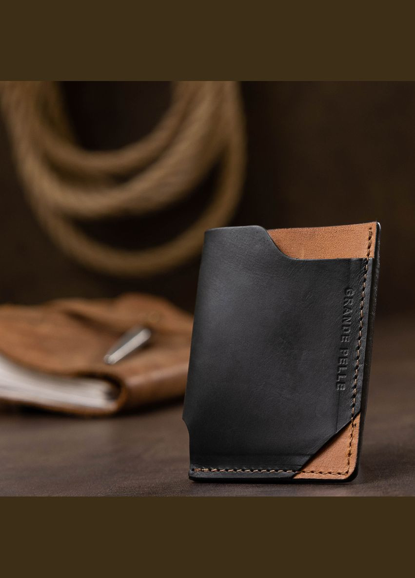 Картхолдер для візиток з натуральної шкіри 3 відділення чорний (sku_11398) No Brand (330012890)
