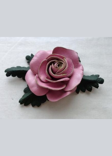 Брошь цветок из кожи ручной работы "Розовое утро" No Brand (349842528)
