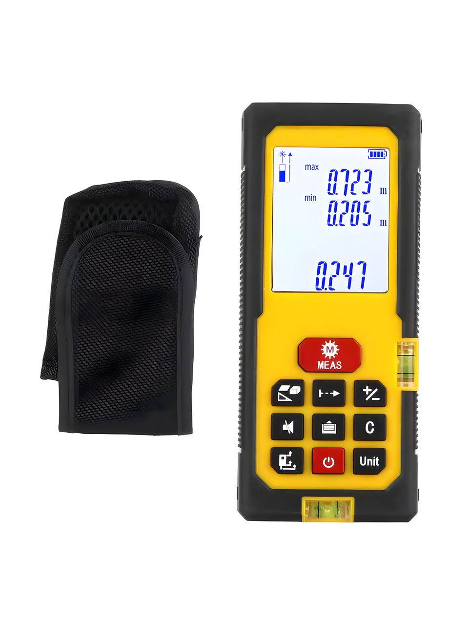 Лазерный дальномер 50 м с точным измерением расстояния площади и объема на батарейках жёлтый No Brand (335379122)