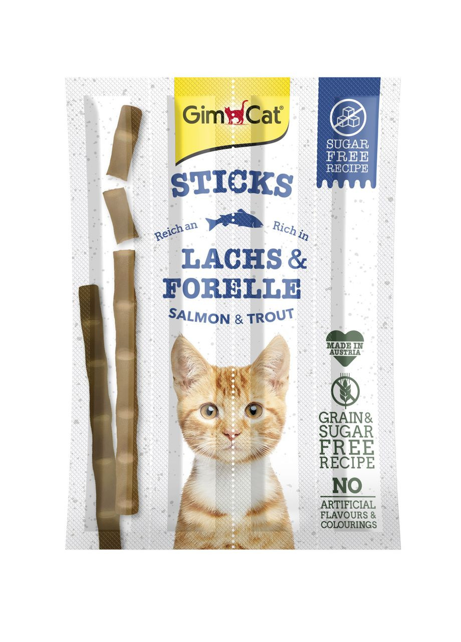 Ласощі для котів, палички з лососем та фореллю, 4 шт по 5 г GimCat (365593298)