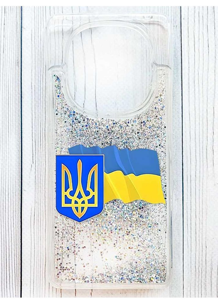 Чехол с плавающими серебряными блестками на Xiaomi Redmi Note 14 Pro 4G Тризуб и флаг Украины (принт 384) Creative (364316450)