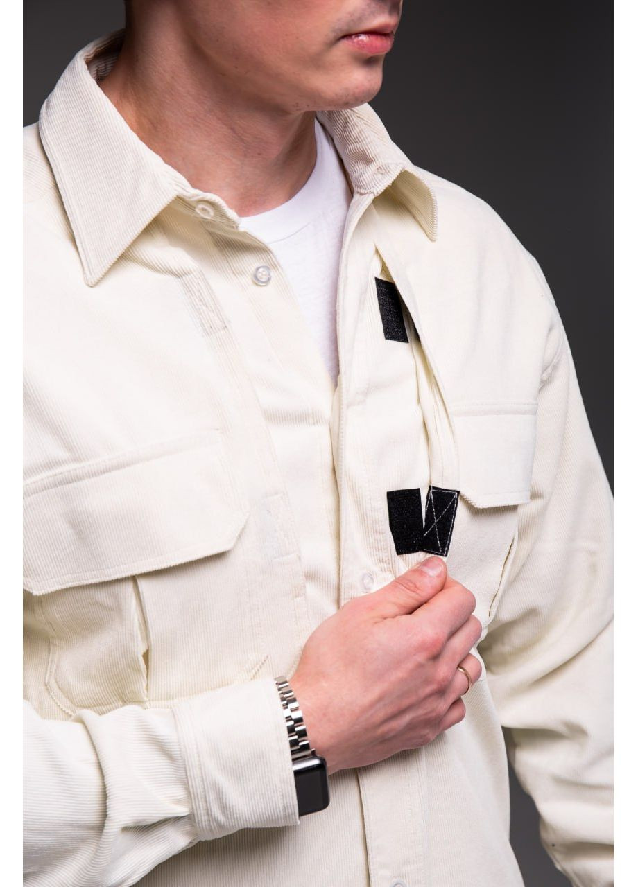 Чоловіча вельветова сорочка на липучці молочна Stylish Touch (354825344)