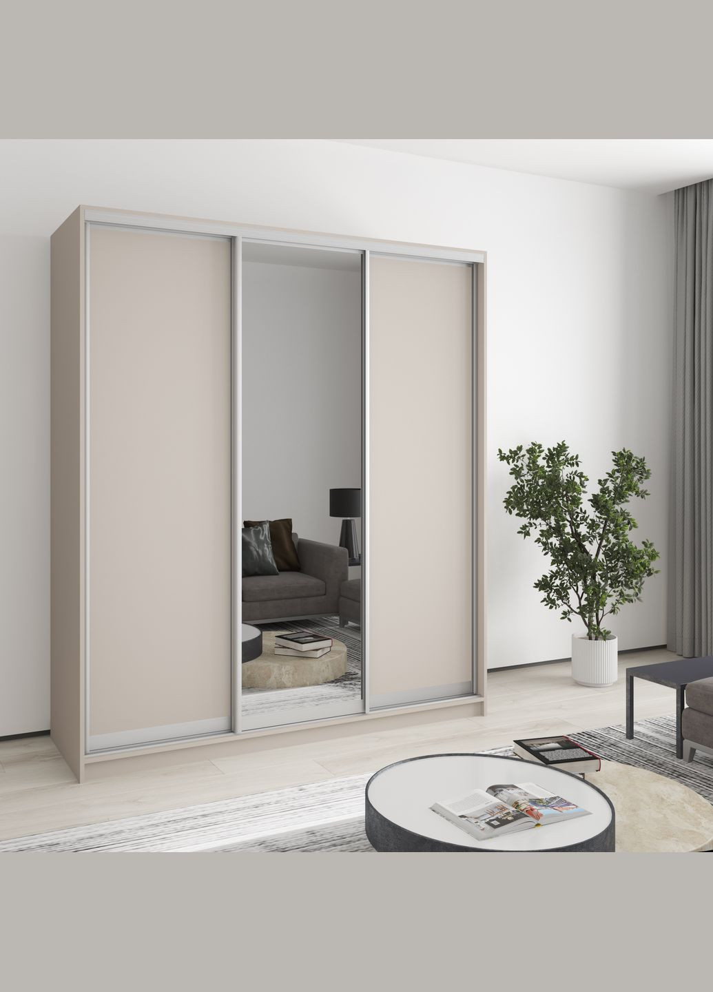Шафа-купе тридверна Комбо AL 2ДСП/Дзеркало 180x60x210 см Кашемір (MBS-3358) MebelStar (346289388)