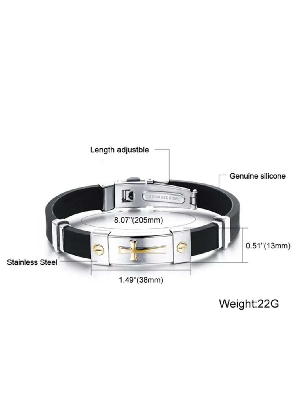 Каучуковий браслет «Golden Cross» зі вставками з нержавіючої сталі (золото) China (367623371)