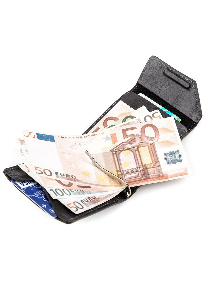 Затискач для грошей з італійської шкіри 11149 Чорний Grande Pelle (317276255)