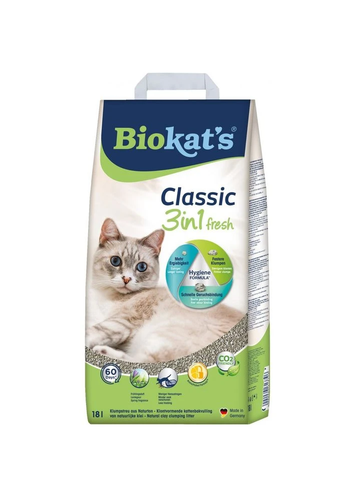 Наполнитель Biokats для кошачьего туалета Classic Fresh 3in1 бентонитовый 0,1 – 5мм 18 л Biokat's (399746927)