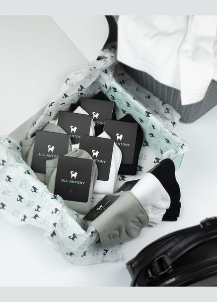 Білі шкарпетки в коробці набір 9 пар короткі однотонні чоловічі безшовні organic 44-45 JILL ANTONY (314997394)