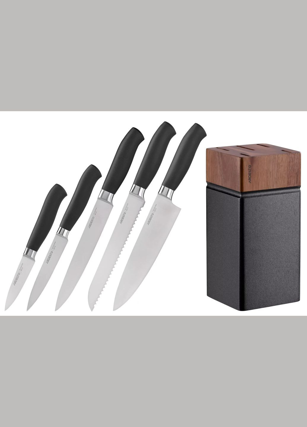 Набір ножів Black Mars з дерев'яною підставкою 6 предметів (AR2020SW) Ardesto чорний,