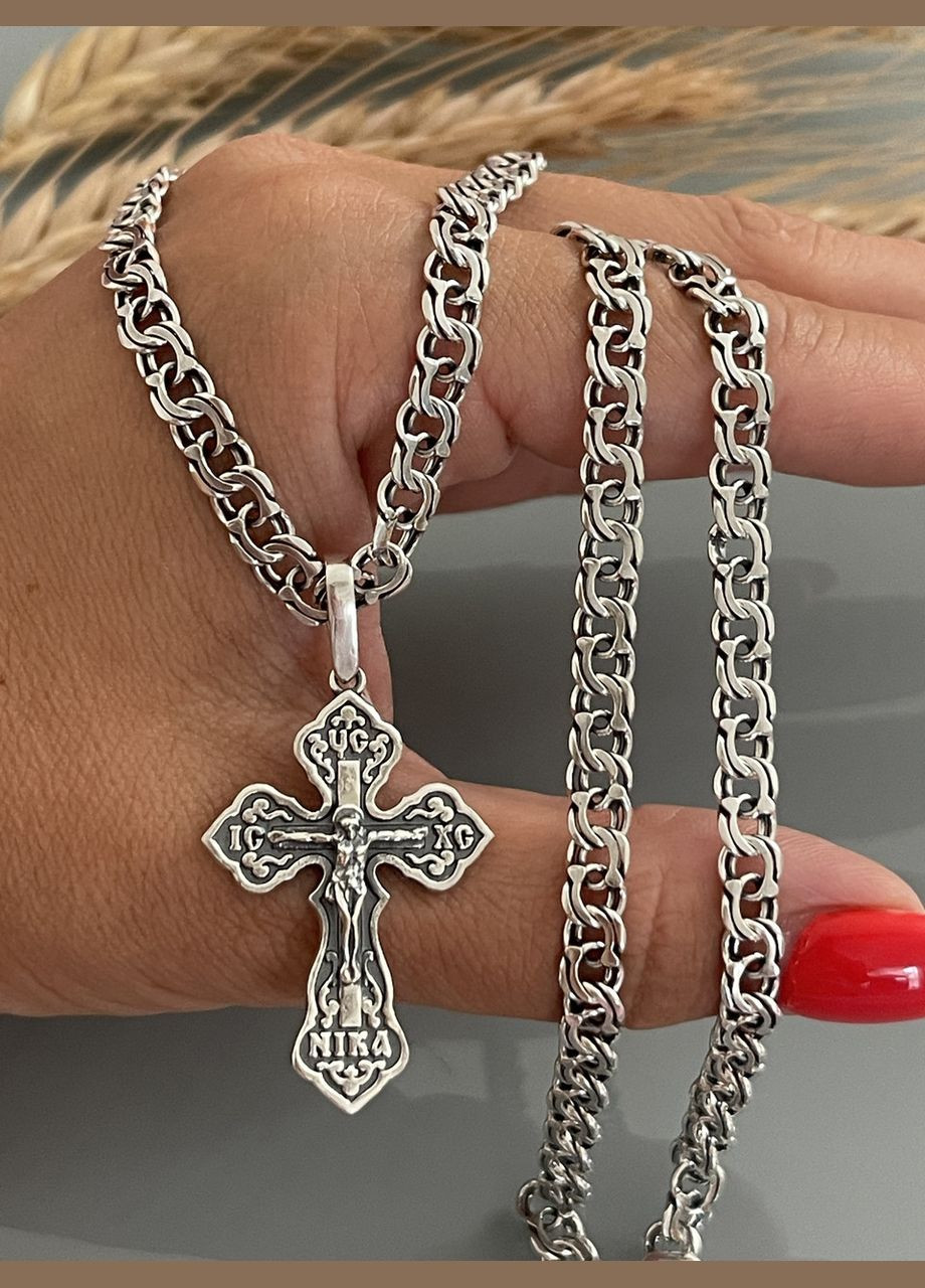 Православный крестик, из черненого серебра и цепь бисмарк казацкая No Brand (323017149)