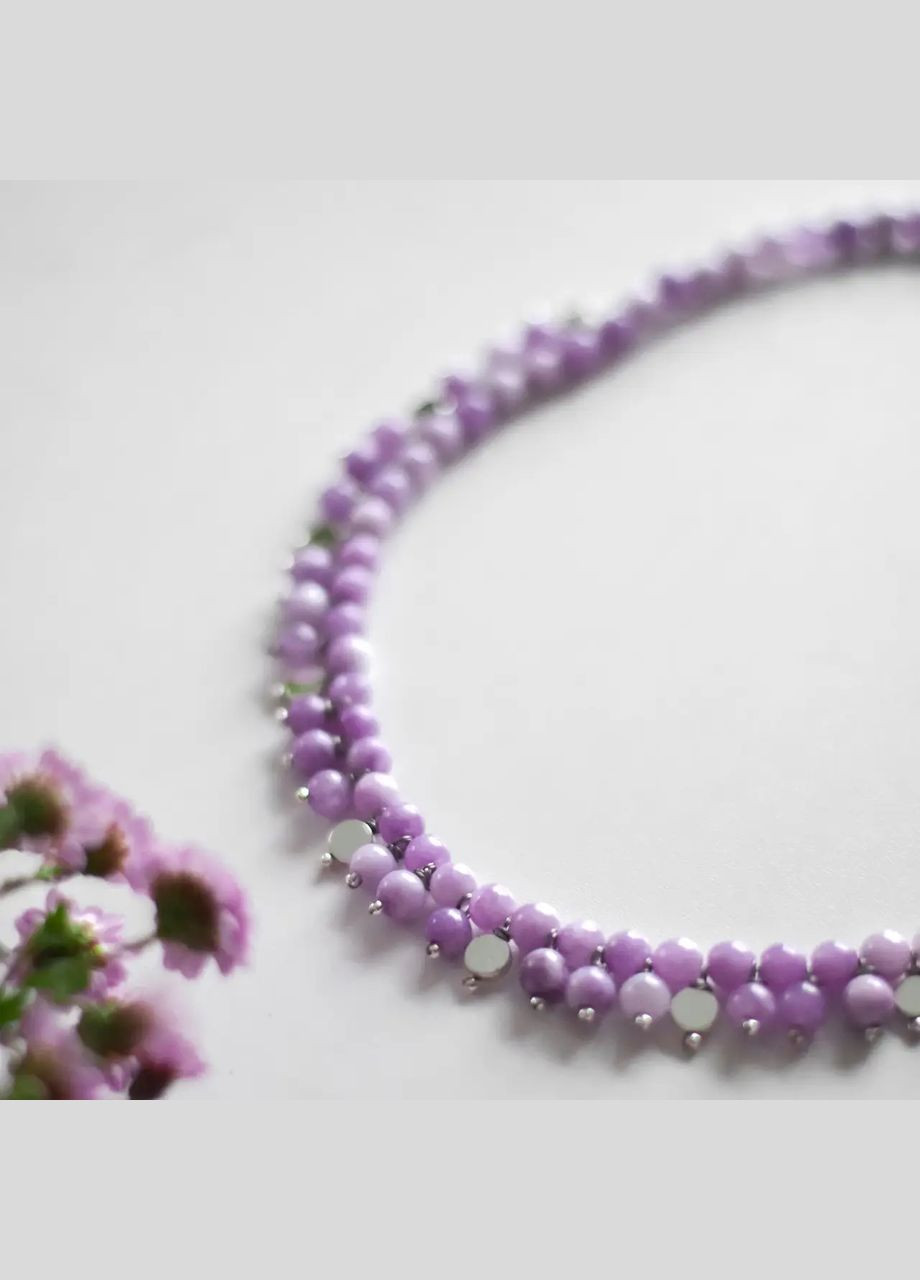 "Гронь Винограда" натуральний Кварц під Лепідоліт, фур-ра гіп-ний сплав колір срібло d-6мм+- L-45-50см No Brand гематит, кварц латунь срібло (316091276)