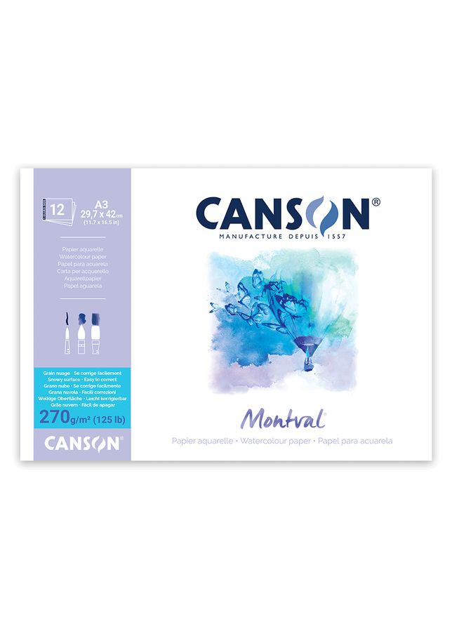 Склейка для акварели MONTVAL А3 270г/м2 12л натуральное крупное зерно Canson (362581123)