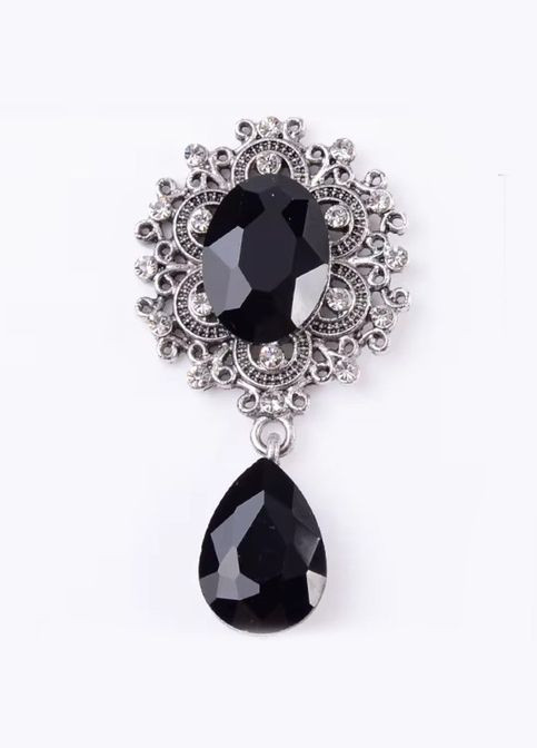 Стразовий декор Овал з підвіскою, античне срібло, 45х25 мм, чорний No Brand (341730810)