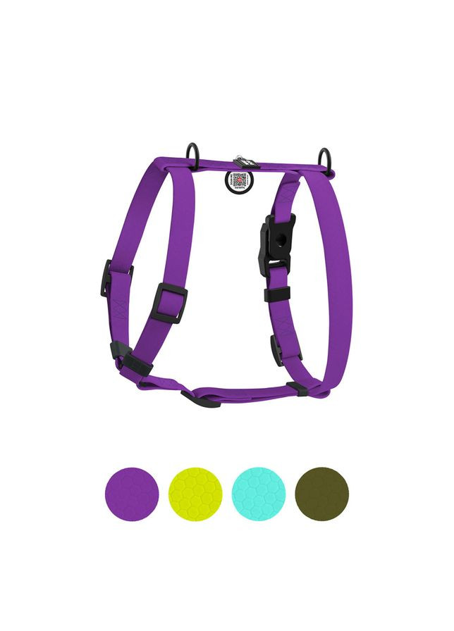 Шлей для собак водостойкий Magnet c QR-паспортом, магнитная пряжка, S, Ш 15 мм, А 28-42 см, В 32-52 см, фиолет WAUDOG (332879710)