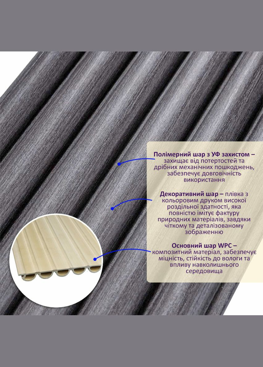 Рельс декоративный WPC круглый стеновой графит 3000х152х15мм SW-00001873 Sticker Wall (327089512)