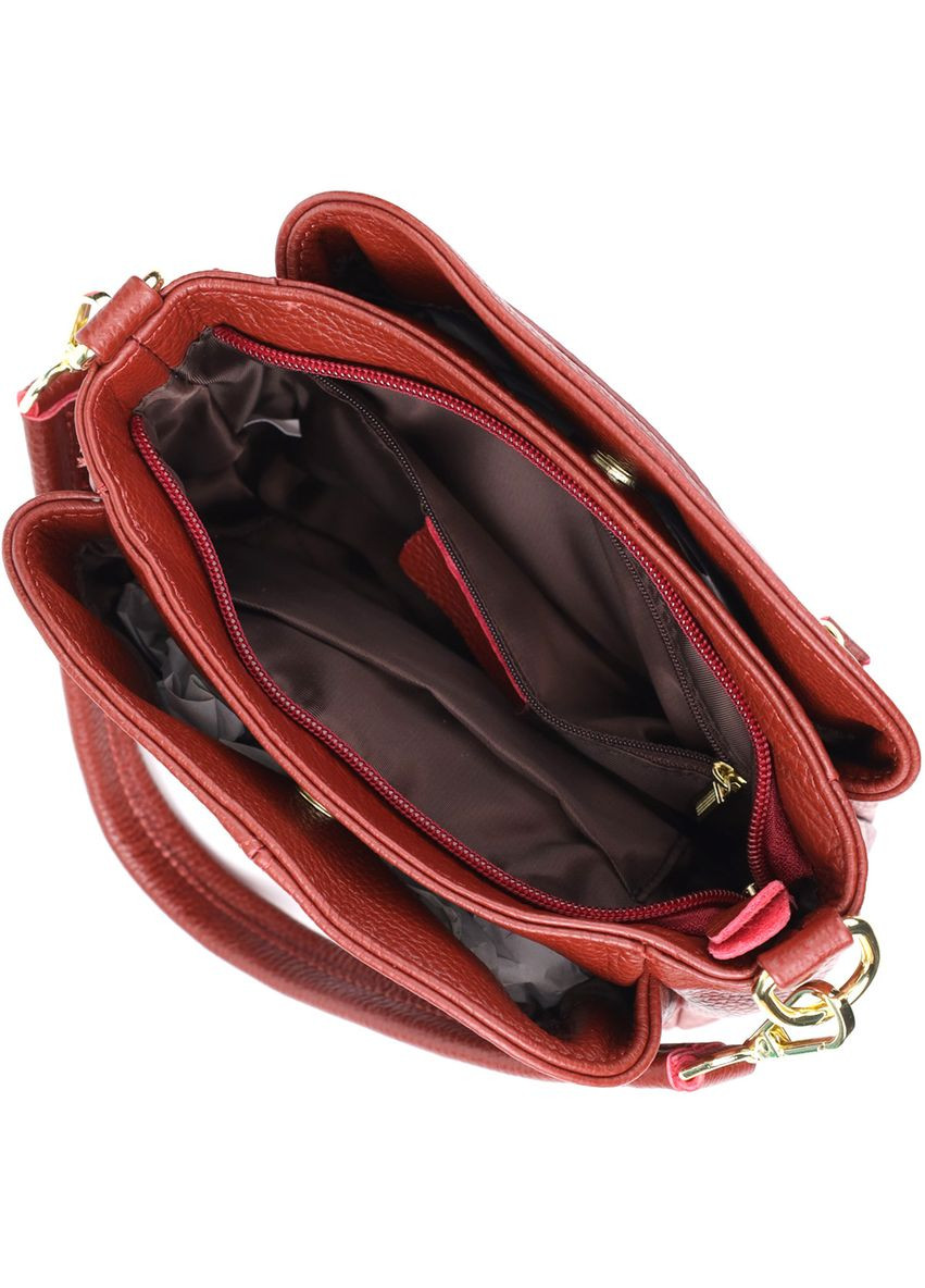 Яркая женская кожаная сумка с тремя секциями 22981 Vintage (348430292)