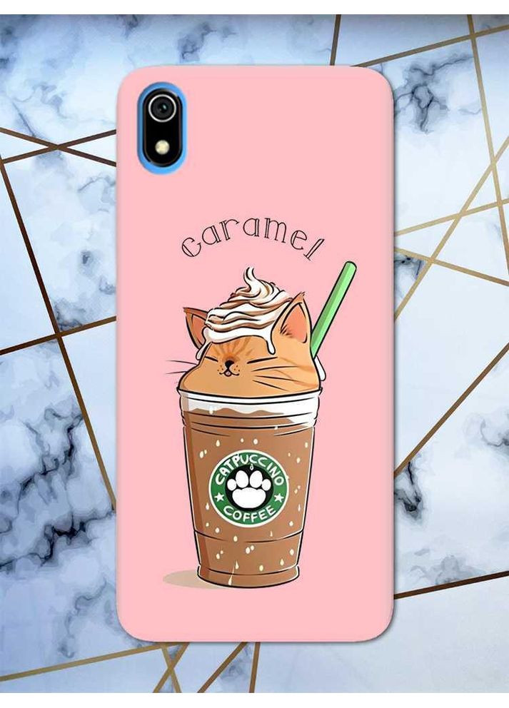 Матовий рожевий чохол на Xiaomi Redmi 7A дизайн Капучіно котик принт 97 Creative (359485356)