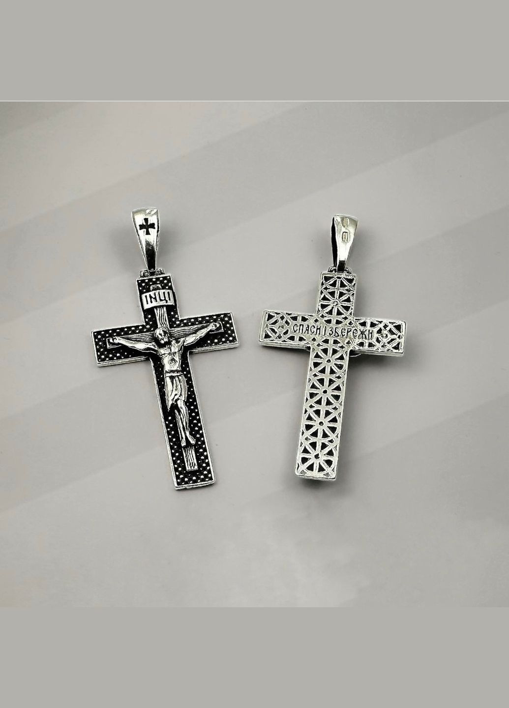 Серебряный прямой крестик Крест с распятием серебро 925 пробы Черненное 89099 6.30г No Brand (306741956)