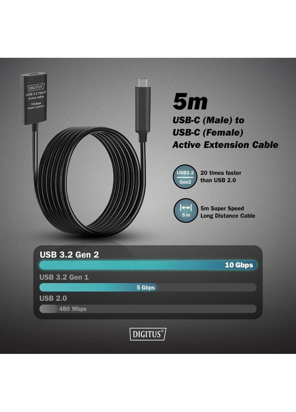 Подовжувач USB 3.2 Gen2 Active Cable 10G, C/M-C/F, 5м, чорний Digitus (387360771)