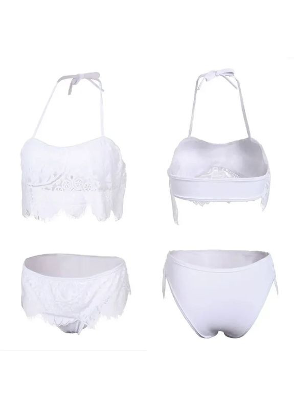 Белый летний раздельный купальник с кружевом с пушапом. купальник с кружевом на брителях и завязках China