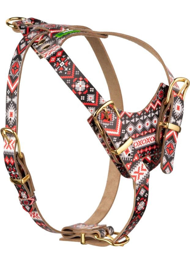 Шлей шкіряний "Вишиванка" L охоплення грудної клітки 65-82 см ширина 25 мм (2100103584013) Hi Dog (332880154)