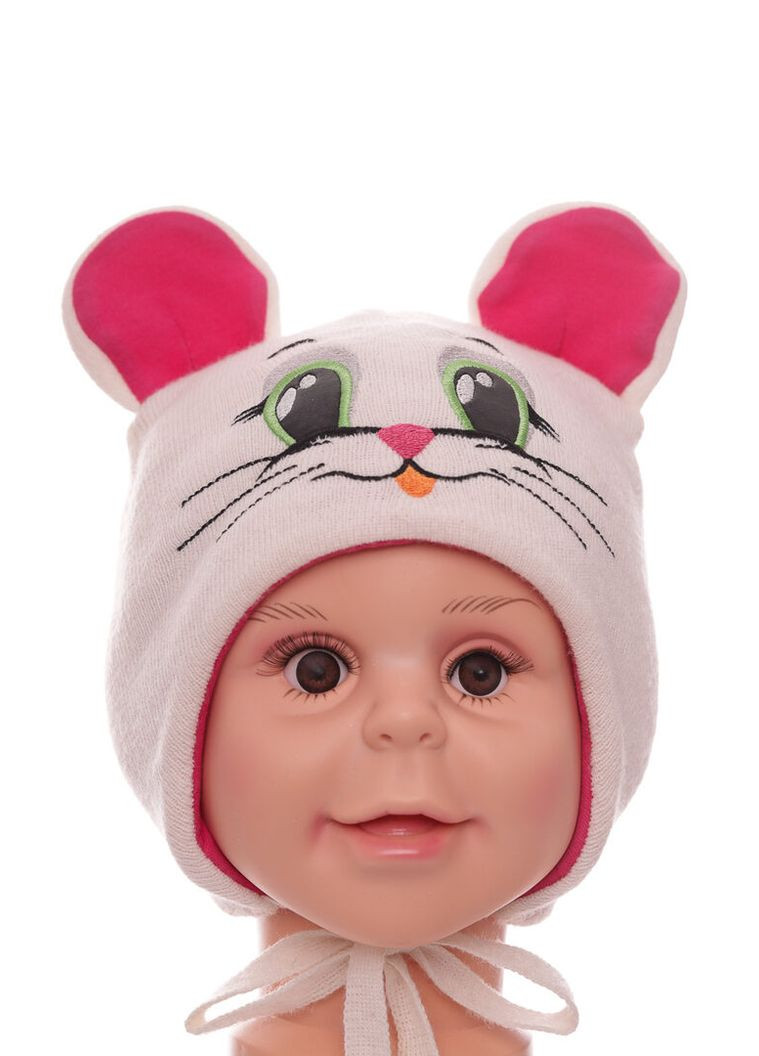 Шапка вязкая для девочки на трикотаже котик с ушками белая 18м+ (50862) BABYKROHA (323469225)