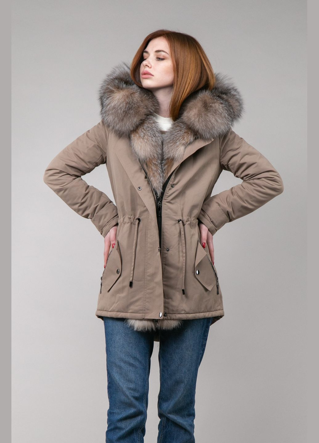 Парка зимняя темно-бежевая с мехом блюфроста Chicly Furs (289354690)
