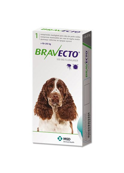 Таблетка против блох и клещей для собак и щенков 1020 кг 500 мг (8713184146526) Bravecto (279572543)