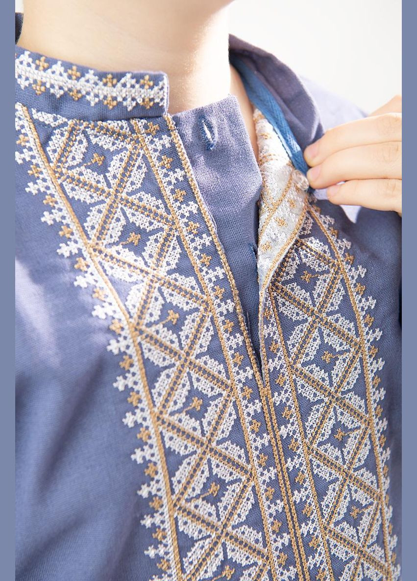 Светло-синяя вышиванка для мальчика лен светло-синяя Україна лен (313453255)