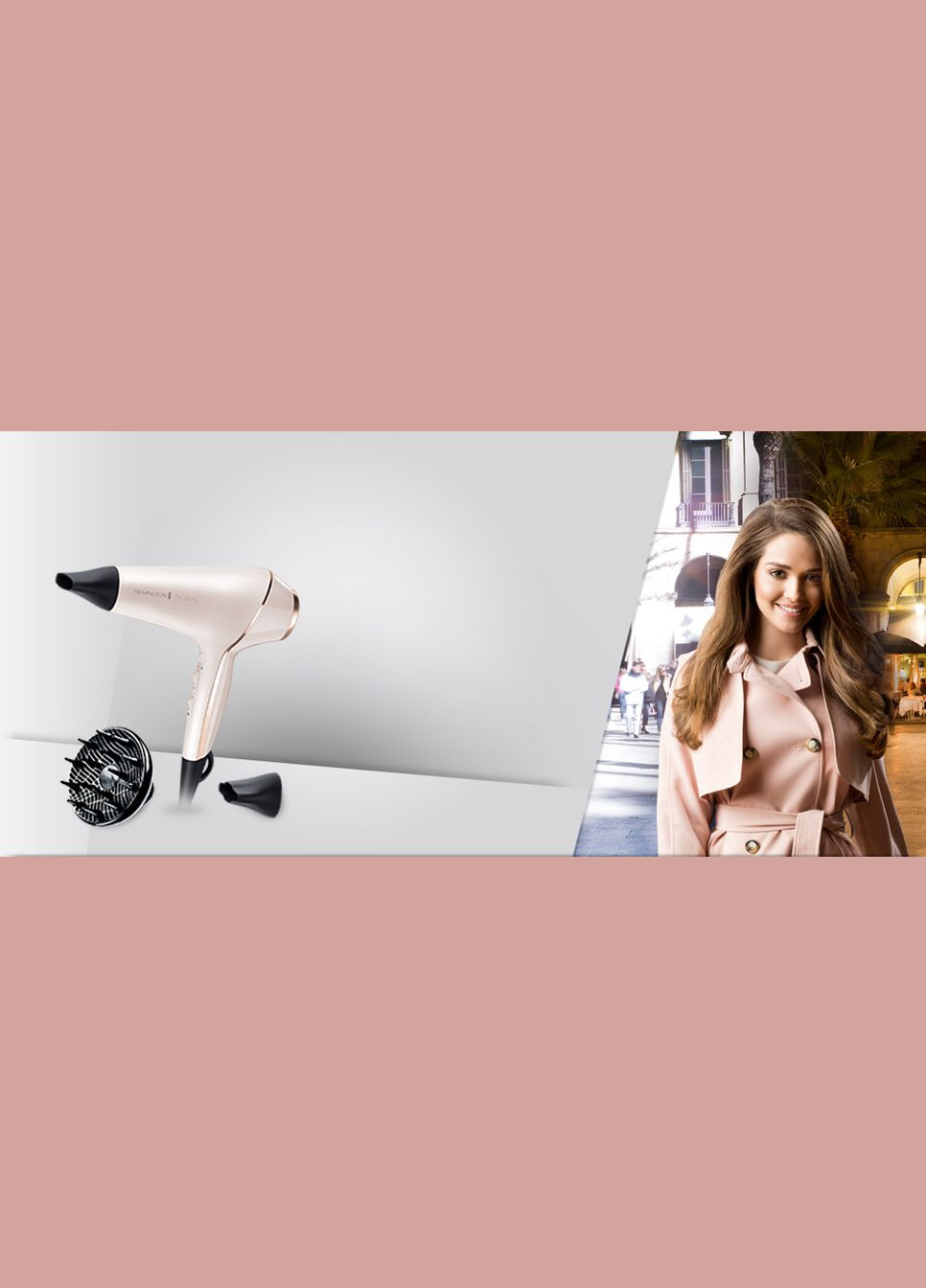 Фен ProLuxe AC motor, 2400Вт, 3 режима, диффузор, ионизия, холл. обдув, розовый Remington (314927425)