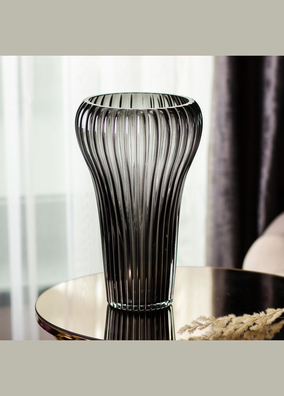 Ваза для цветов стеклянная, декоративная фигурная, серая, 27 см HP-1719 Yiwu (370707925)