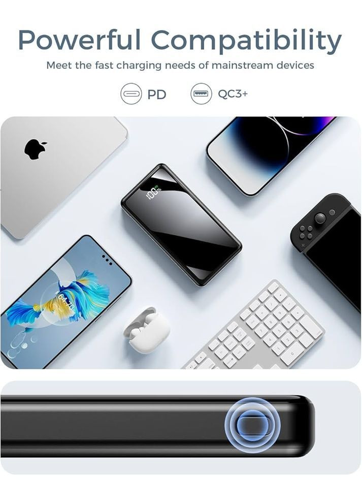 Повербанк Power Bank Fast Charging 20000mAh, Charger PD22.5W, PD3.0 QC4.0 USB-C Output/Input Portable (369504853)