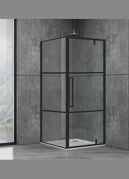 Душова кабіна DL198BP+DL196BP Black Matt, 90х90х190, двері розпашні Dusel (328596771)