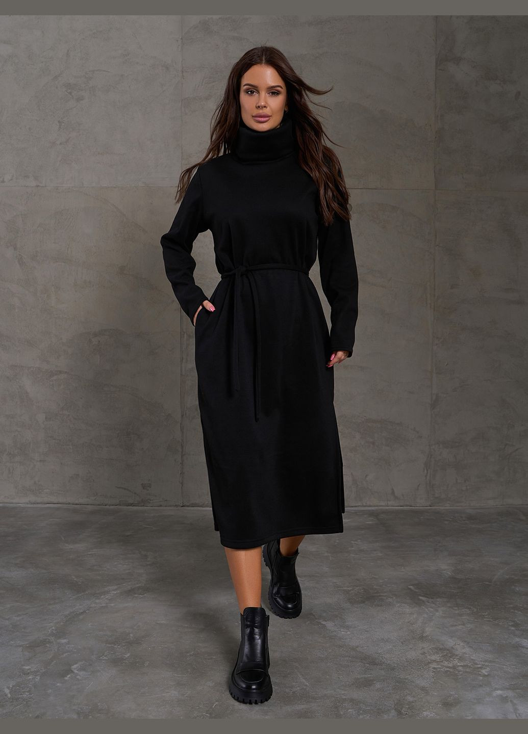Чорна повсякденний сукні сукня светр ISSA PLUS однотонна