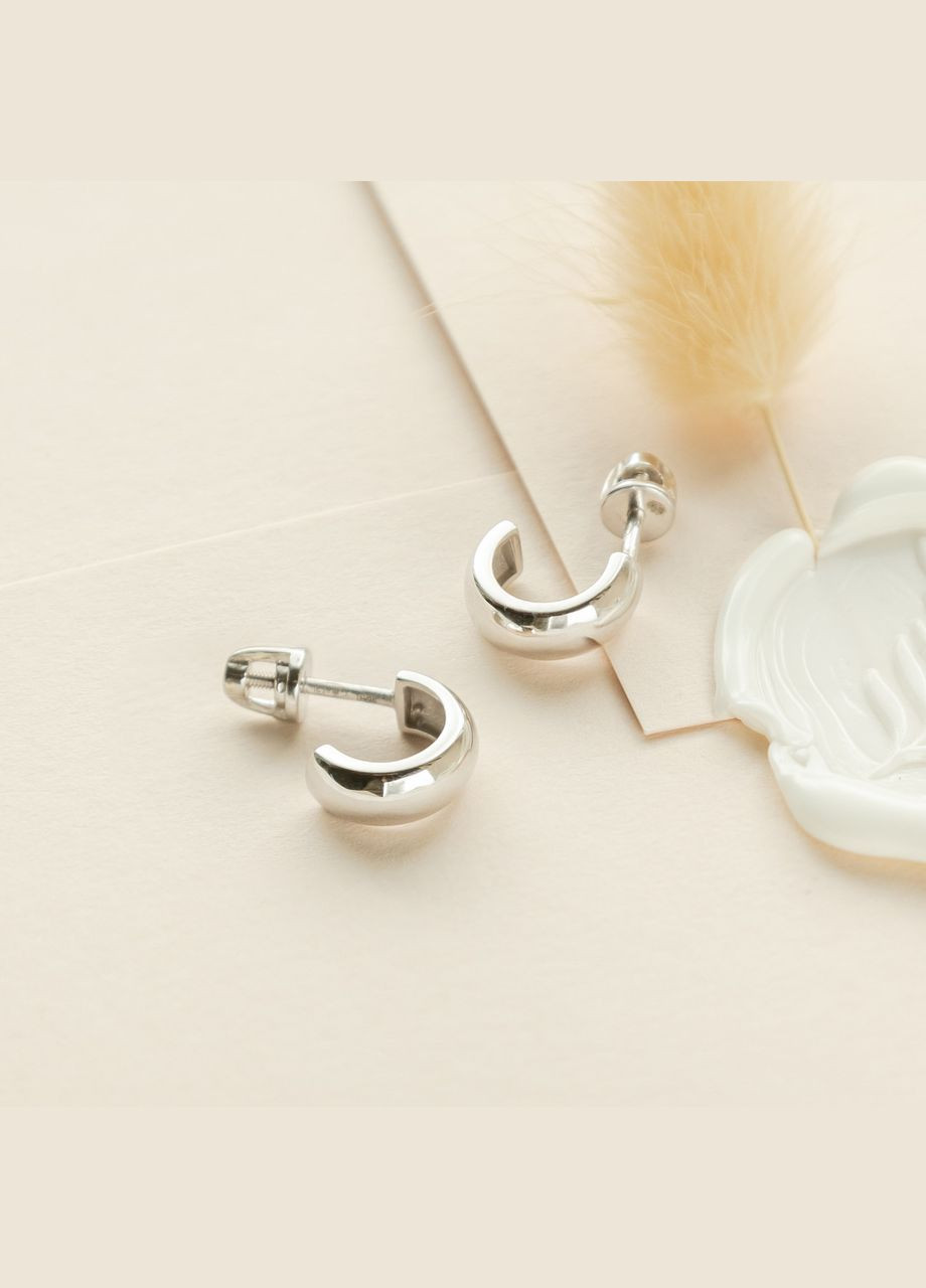 Срібні сережки пусети напівкола гладкі без камінців Каштан (342335561)