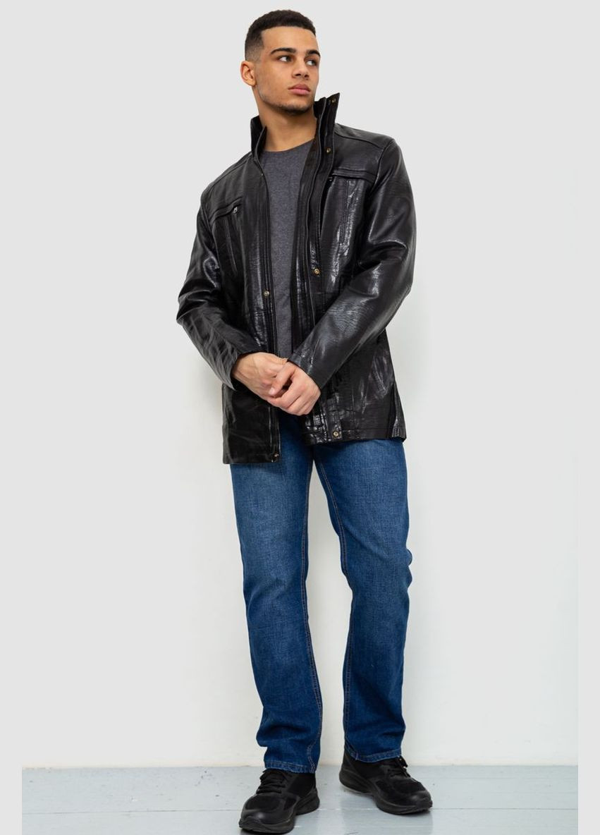 Чорна демісезонна куртка чоловіча демісезонна екошкіра, колір чорний, Ager