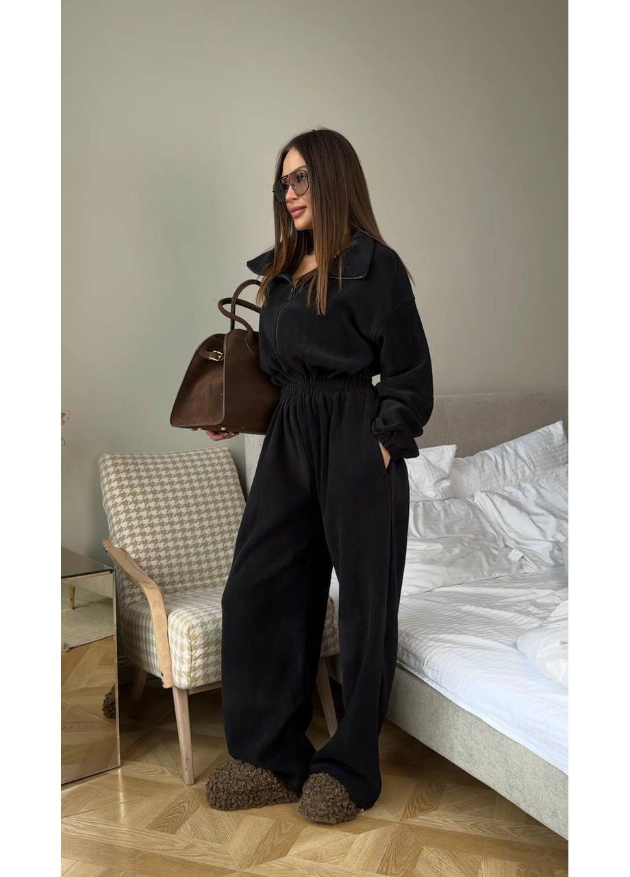 Женский комбинезон No Brand комбинезон-брюки чёрный кэжуал флис