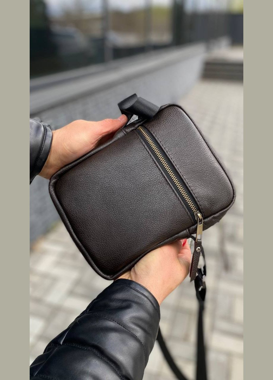 Мужская коричневая сумка через плечо натуральная кожа SKL Casaul brown No Brand (328004004)
