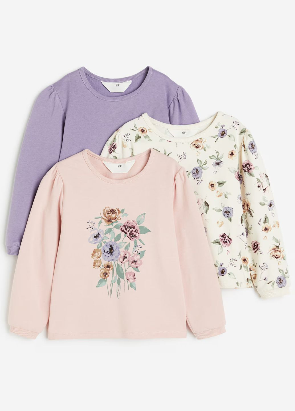 H&M свитшоты облегченные 3 шт. для девочки . цветочный розовый кэжуал трикотаж