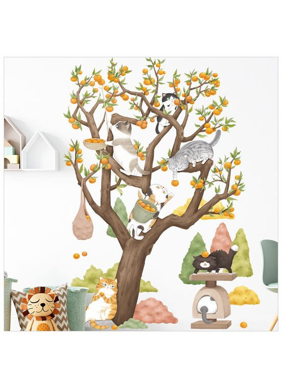 Вінілові наклейки на стіну Коти збирають мандарини (лист 60 х 90 см) Б4711 No Brand (304292119)