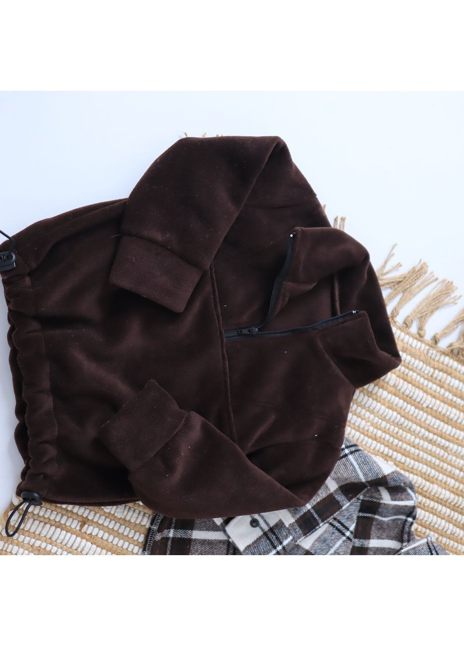 Коричневий зимній коричневий теплий дитячий комплект із флісу тедді (сорочка картата + стельова + штани) No Brand